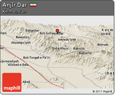 Shaded Relief Panoramic Map of Anjīr Dar