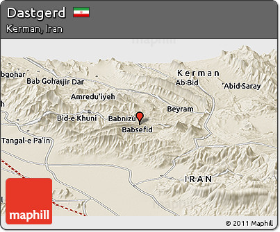 Shaded Relief Panoramic Map of Dastgerd