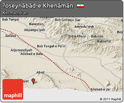 Shaded Relief Panoramic Map of Ḩoseynābād-e Khenāmān