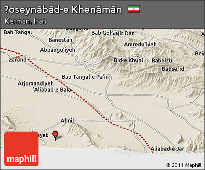 Shaded Relief Panoramic Map of Ḩoseynābād-e Khenāmān