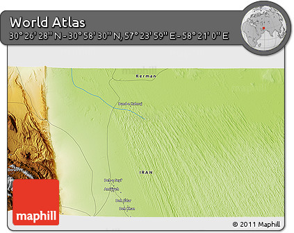 Physical 3D Map of the Area around 30° 42' 29" N, 57° 52' 30" E