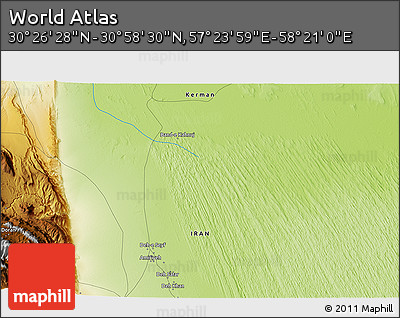 Physical 3D Map of the Area around 30° 42' 29" N, 57° 52' 30" E
