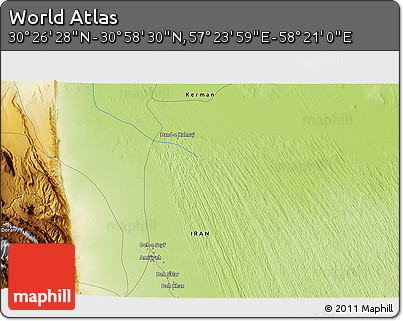 Physical 3D Map of the Area around 30° 42' 29" N, 57° 52' 30" E