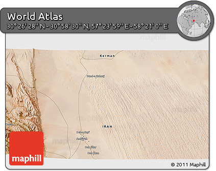 Satellite 3D Map of the Area around 30° 42' 29" N, 57° 52' 30" E