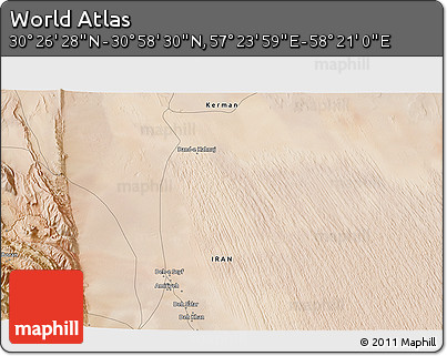 Satellite 3D Map of the Area around 30° 42' 29" N, 57° 52' 30" E