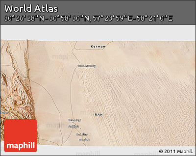 Satellite 3D Map of the Area around 30° 42' 29" N, 57° 52' 30" E