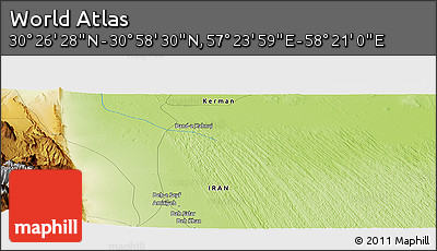 Physical Panoramic Map of the Area around 30° 42' 29" N, 57° 52' 30" E