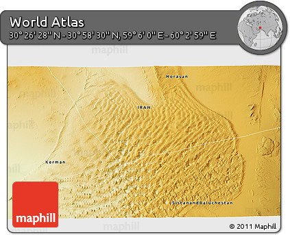 Physical 3D Map of the Area around 30° 42' 29" N, 59° 34' 30" E