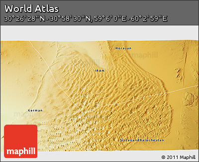 Physical 3D Map of the Area around 30° 42' 29" N, 59° 34' 30" E