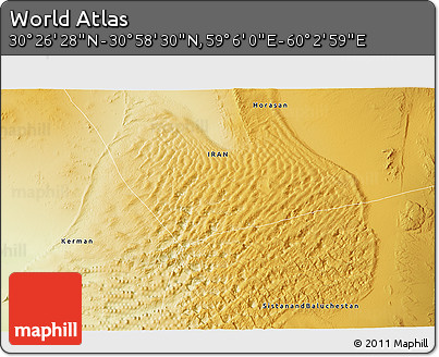 Physical 3D Map of the Area around 30° 42' 29" N, 59° 34' 30" E