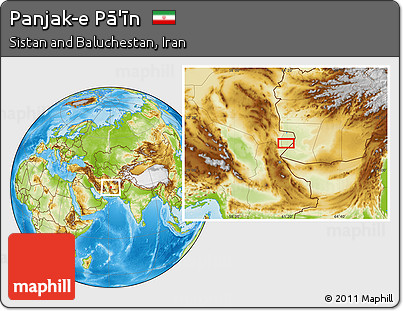 Physical Location Map of Panjak-e Pā'īn