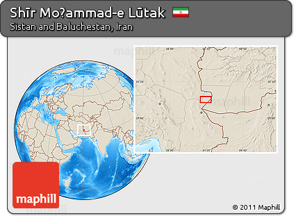 Shaded Relief Location Map of Shīr Moḩammad-e Lūtak