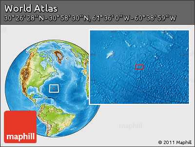 Physical Location Map of the Area around 30° 42' 29" N, 61° 7' 30" W