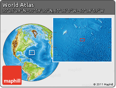 Physical Location Map of the Area around 30° 42' 29" N, 61° 7' 30" W