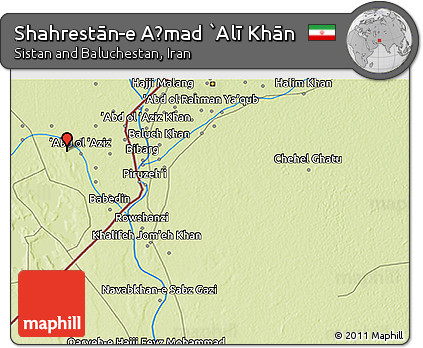Physical 3D Map of Shahrestān-e Aḩmad `Alī Khān