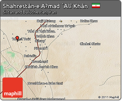 Satellite 3D Map of Shahrestān-e Aḩmad `Alī Khān