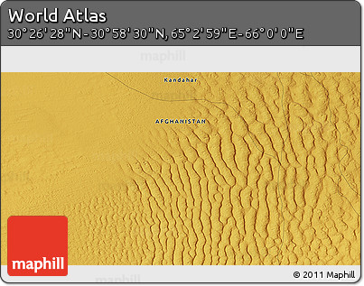 Physical 3D Map of the Area around 30° 42' 29" N, 65° 31' 30" E