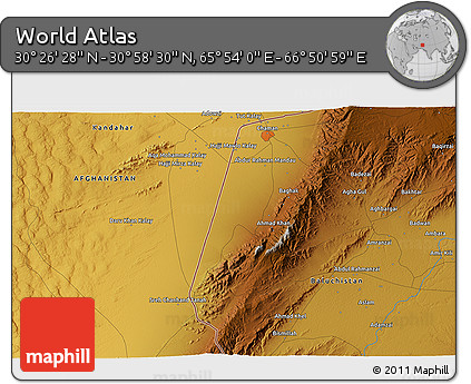 Physical 3D Map of the Area around 30° 42' 29" N, 66° 22' 30" E