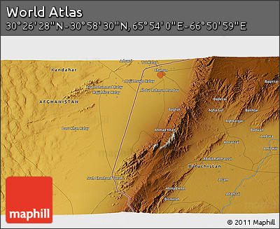 Physical 3D Map of the Area around 30° 42' 29" N, 66° 22' 30" E