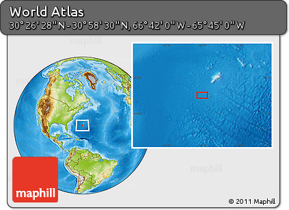 Physical Location Map of the Area around 30° 42' 29" N, 66° 13' 29" W
