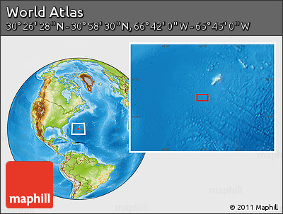 Physical Location Map of the Area around 30° 42' 29" N, 66° 13' 29" W