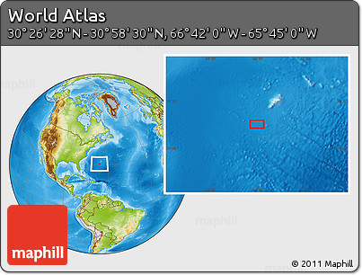 Physical Location Map of the Area around 30° 42' 29" N, 66° 13' 29" W