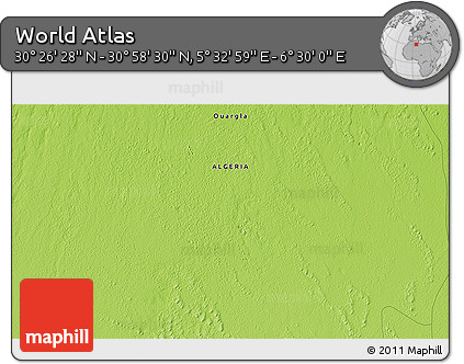 Physical 3D Map of the Area around 30° 42' 29" N, 6° 1' 30" E