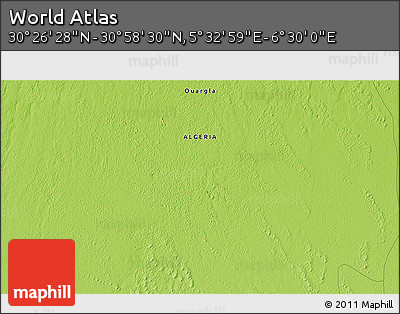 Physical 3D Map of the Area around 30° 42' 29" N, 6° 1' 30" E