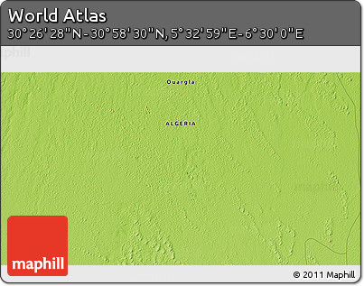 Physical 3D Map of the Area around 30° 42' 29" N, 6° 1' 30" E