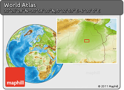 Physical Location Map of the Area around 30° 42' 29" N, 6° 1' 30" E