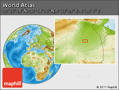Physical Location Map of the Area around 30° 42' 29" N, 6° 1' 30" E