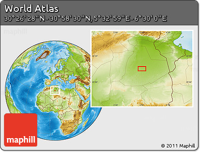 Physical Location Map of the Area around 30° 42' 29" N, 6° 1' 30" E