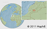 Savanna Style Location Map of the area around 30° 42' 29" N, 6° 43' 29" W, hill shading