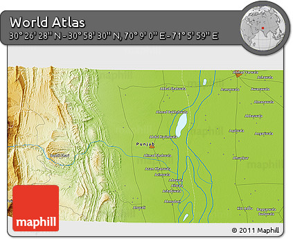 Physical 3D Map of the Area around 30° 42' 29" N, 70° 37' 30" E