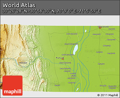 Physical 3D Map of the Area around 30° 42' 29" N, 70° 37' 30" E