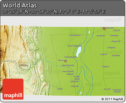 Physical 3D Map of the Area around 30° 42' 29" N, 70° 37' 30" E