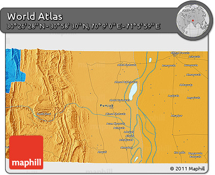 Political 3D Map of the Area around 30° 42' 29" N, 70° 37' 30" E