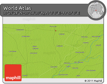 Physical 3D Map of the Area around 30° 42' 29" N, 71° 28' 29" E
