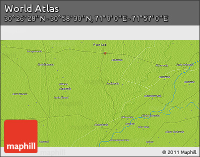 Physical 3D Map of the Area around 30° 42' 29" N, 71° 28' 29" E