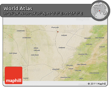 Satellite 3D Map of the Area around 30° 42' 29" N, 71° 28' 29" E