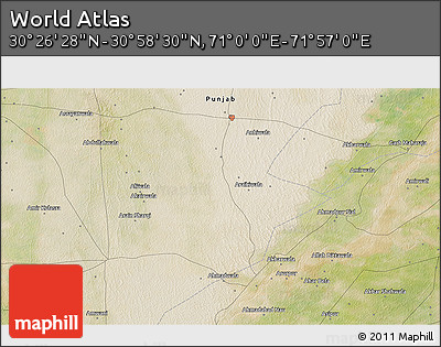 Satellite 3D Map of the Area around 30° 42' 29" N, 71° 28' 29" E