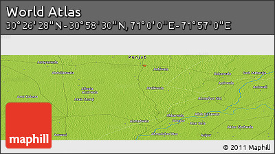 Physical Panoramic Map of the Area around 30° 42' 29" N, 71° 28' 29" E