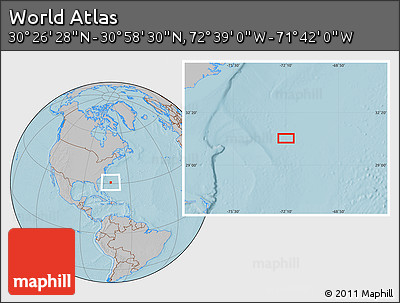 Gray Location Map of the Area around 30° 42' 29" N, 72° 10' 30" W, hill shading