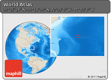 Shaded Relief Location Map of the Area around 30° 42' 29" N, 72° 10' 30" W