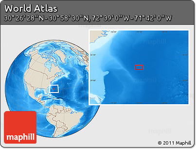 Shaded Relief Location Map of the Area around 30° 42' 29" N, 72° 10' 30" W