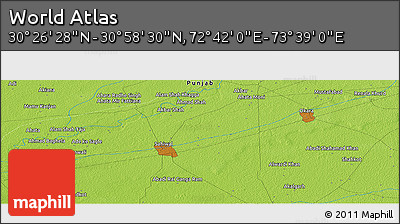 Physical Panoramic Map of the Area around 30° 42' 29" N, 73° 10' 30" E