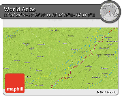 Physical 3D Map of the Area around 30° 42' 29" N, 74° 1' 30" E