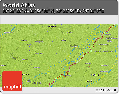 Physical 3D Map of the Area around 30° 42' 29" N, 74° 1' 30" E