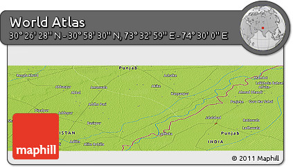 Physical Panoramic Map of the Area around 30° 42' 29" N, 74° 1' 30" E