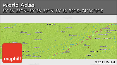 Physical Panoramic Map of the Area around 30° 42' 29" N, 74° 1' 30" E